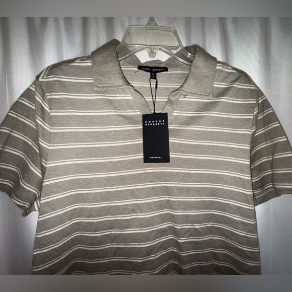 Robert Barakett Men's Myer open collar olive/tan Polo Shirt. Size Medium. NWT - Picture 2 of 10